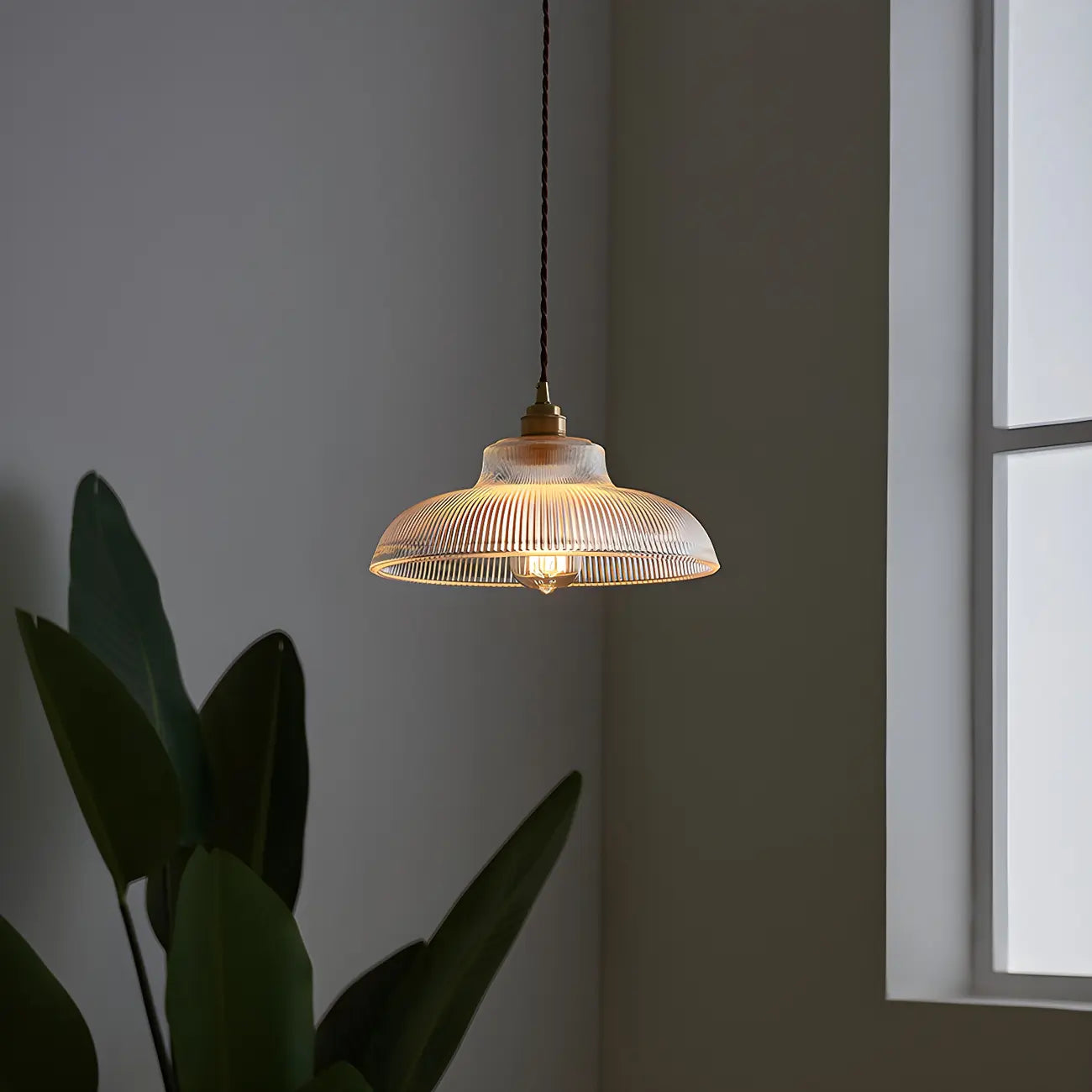 Minimalist Clear Glass Bowl Gold Rope Hanging Pendant Light