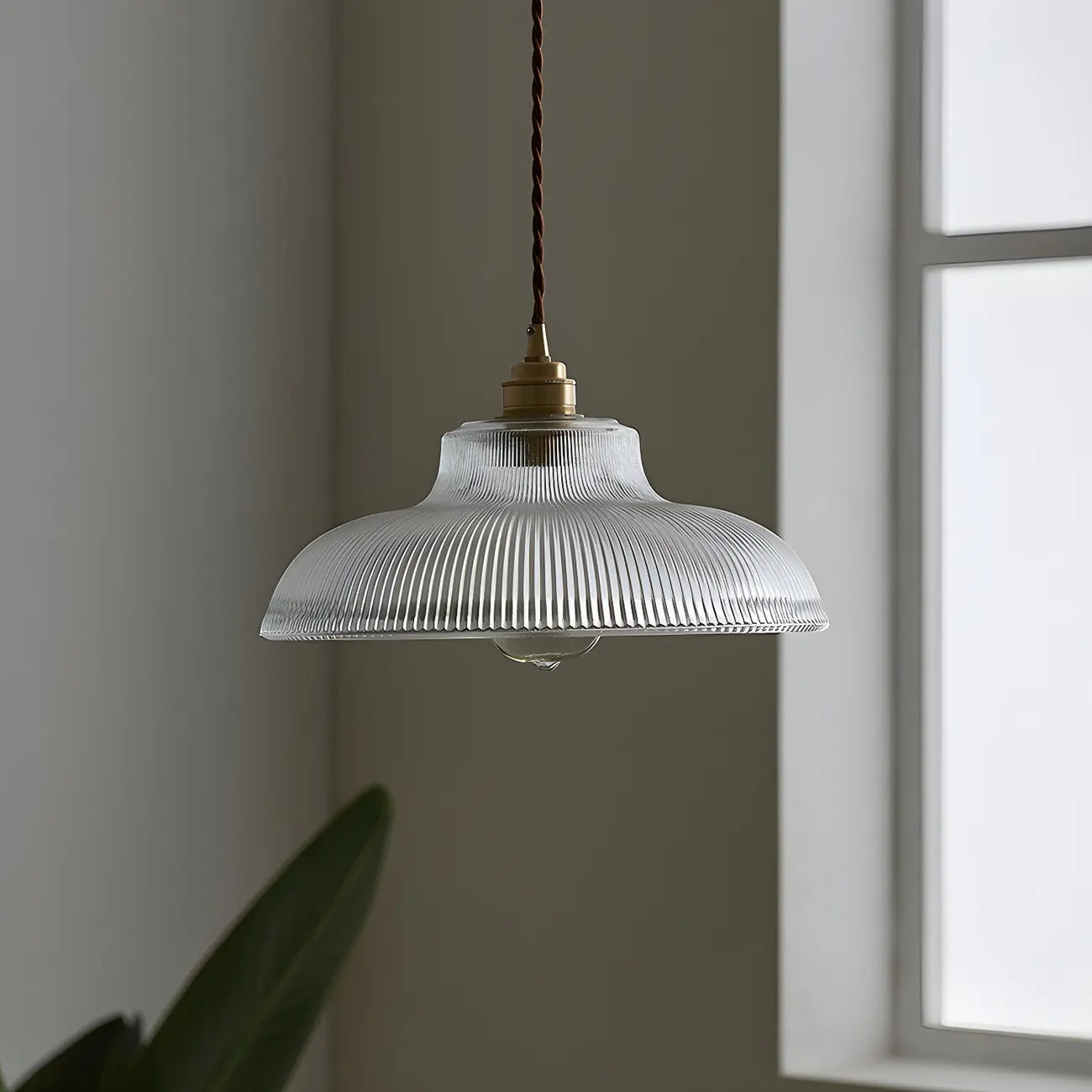 Minimalist Clear Glass Bowl Gold Rope Hanging Pendant Light