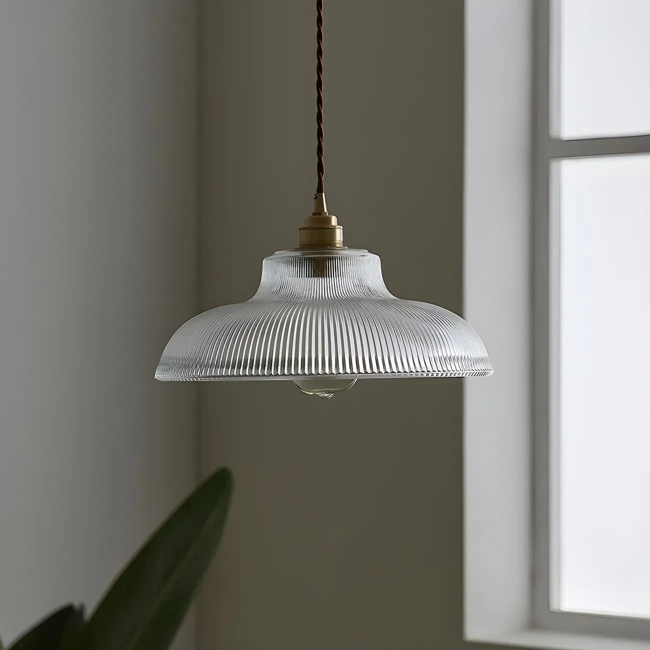 Minimalist Clear Glass Bowl Gold Rope Hanging Pendant Light
