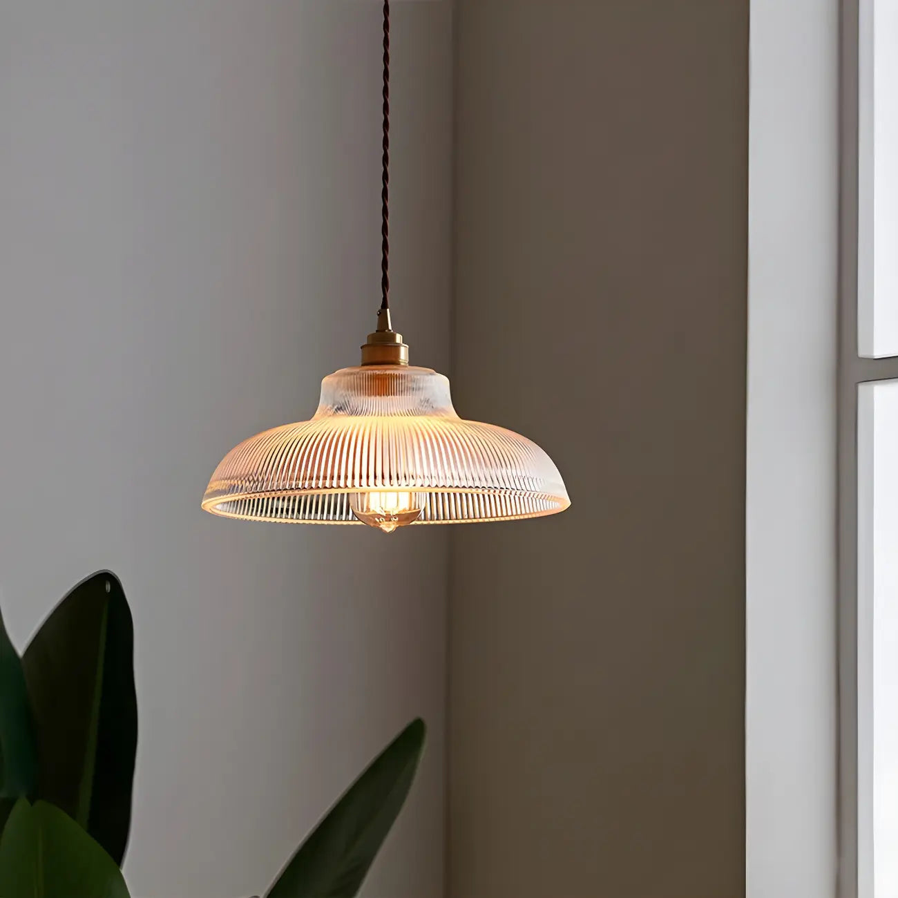 Minimalist Clear Glass Bowl Gold Rope Hanging Pendant Light