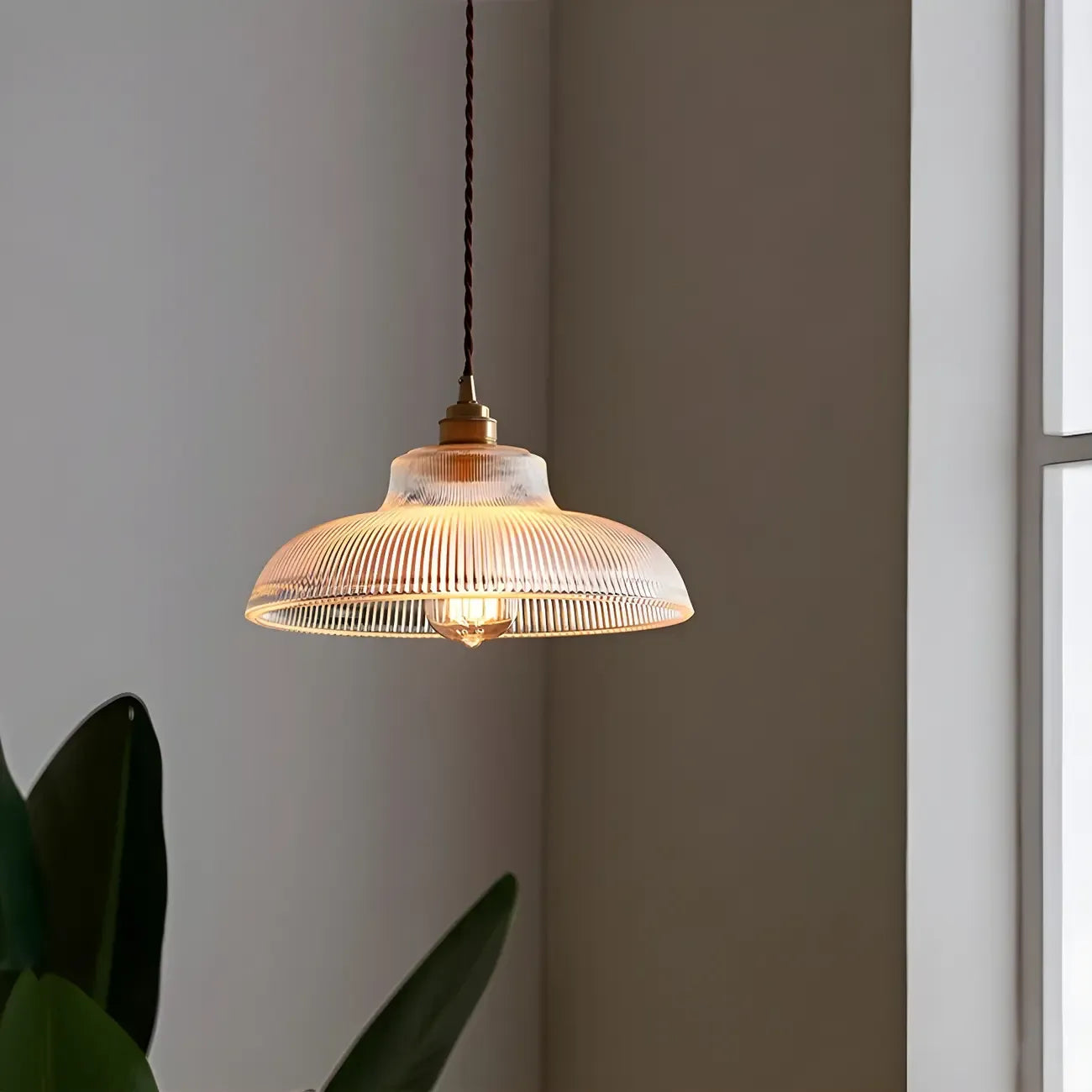 Minimalist Clear Glass Bowl Gold Rope Hanging Pendant Light