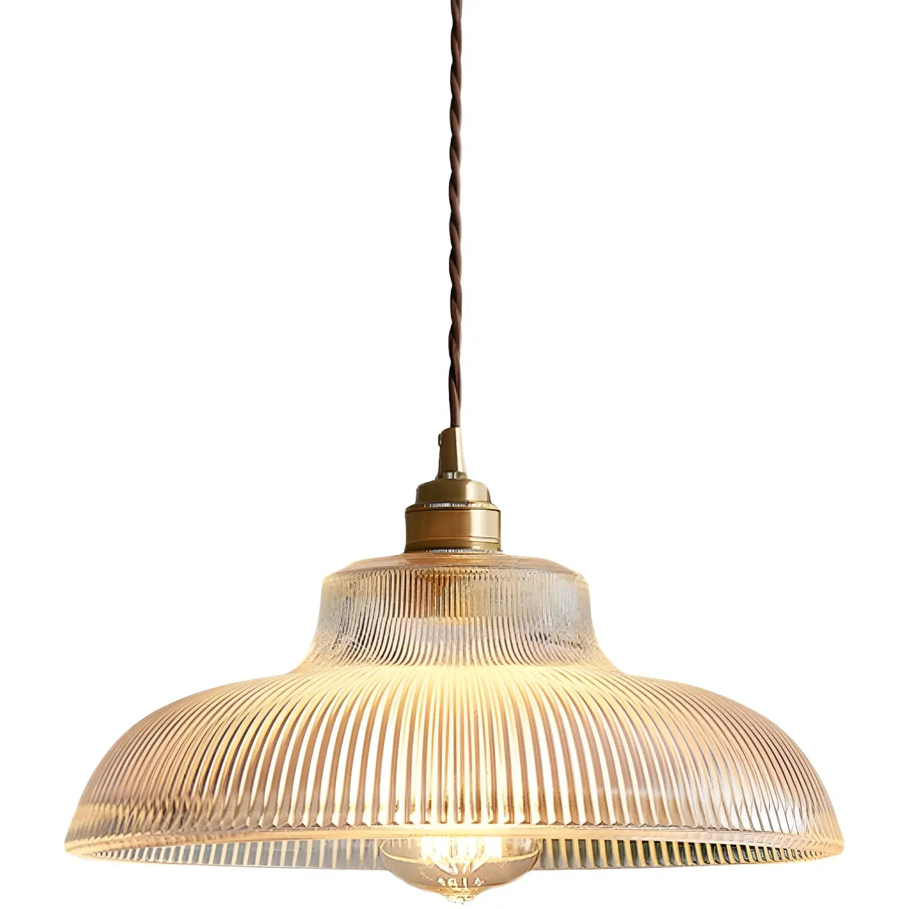 Minimalist Clear Glass Bowl Gold Rope Hanging Pendant Light