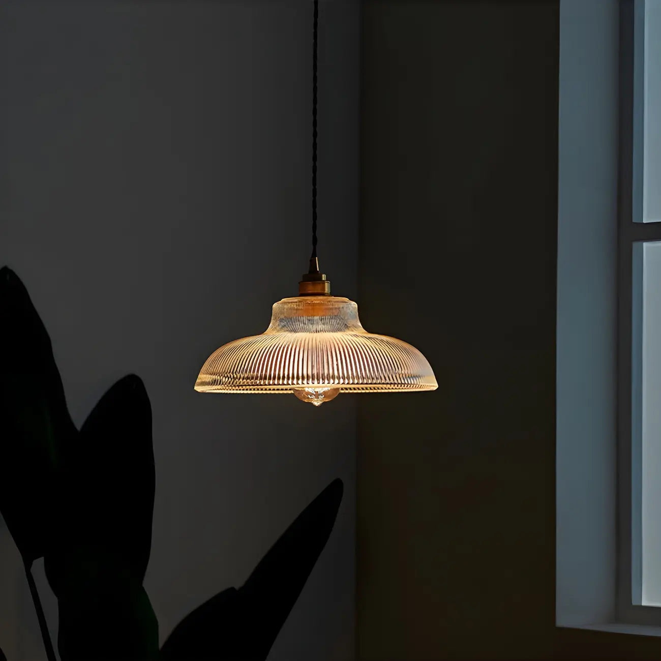 Minimalist Clear Glass Bowl Gold Rope Hanging Pendant Light