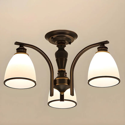 Traditional Black Down Bell Frosted Glass Semi Flush Mount Light
