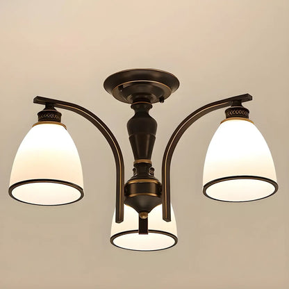Traditional Black Down Bell Frosted Glass Semi Flush Mount Light