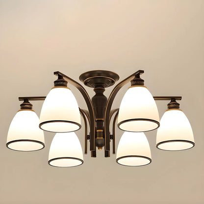 Traditional Black Down Bell Frosted Glass Semi Flush Mount Light