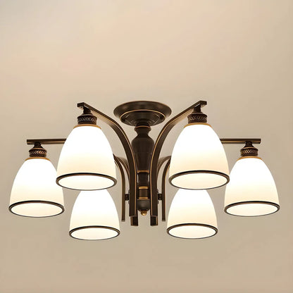 Traditional Black Down Bell Frosted Glass Semi Flush Mount Light