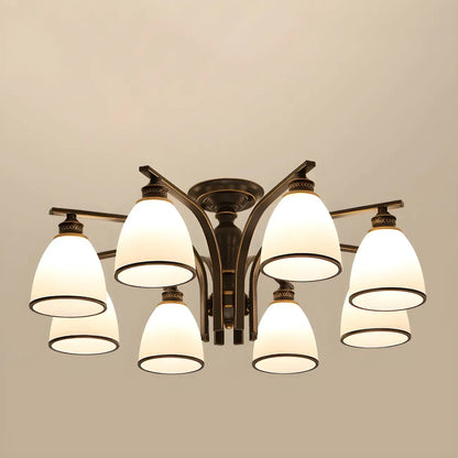 Traditional Black Down Bell Frosted Glass Semi Flush Mount Light