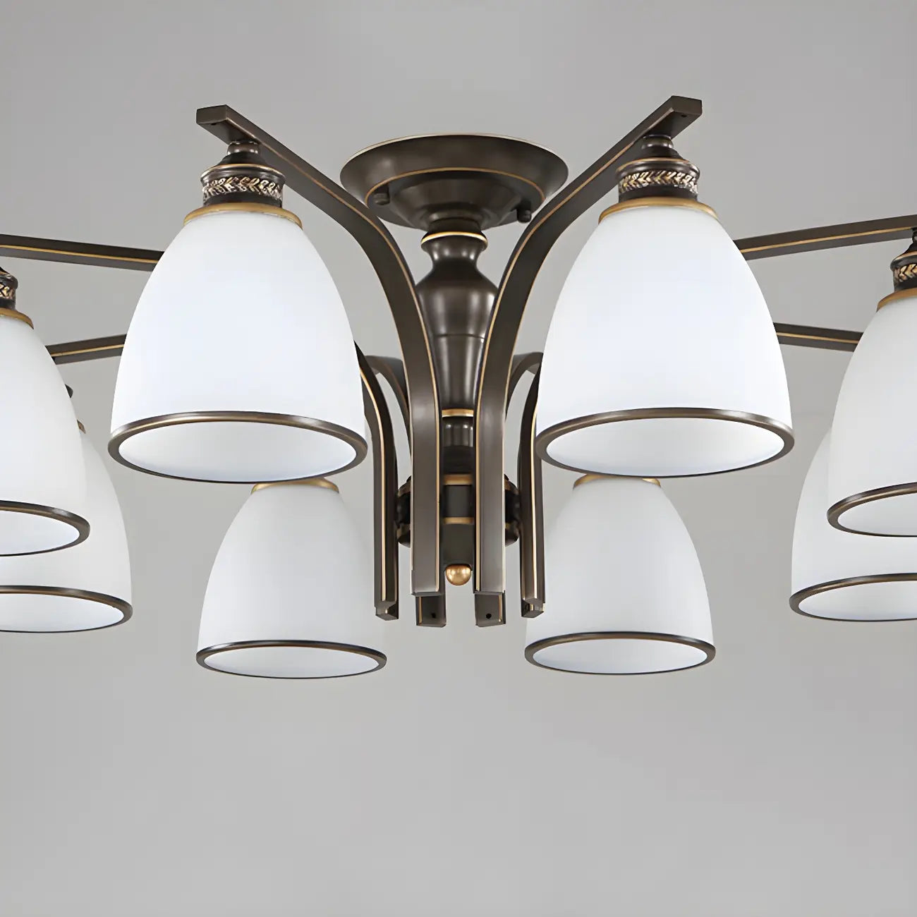 Traditional Black Down Bell Frosted Glass Semi Flush Mount Light