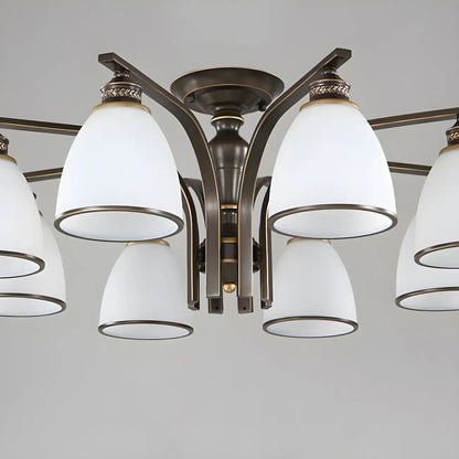 Traditional Black Down Bell Frosted Glass Semi Flush Mount Light