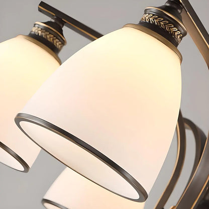 Traditional Black Down Bell Frosted Glass Semi Flush Mount Light