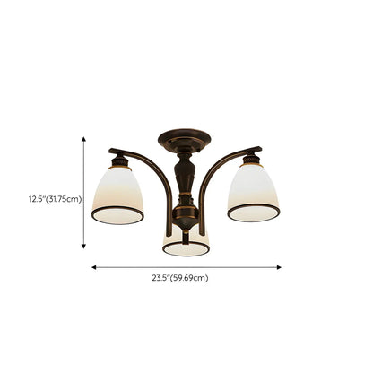 Traditional Black Down Bell Frosted Glass Semi Flush Mount Light