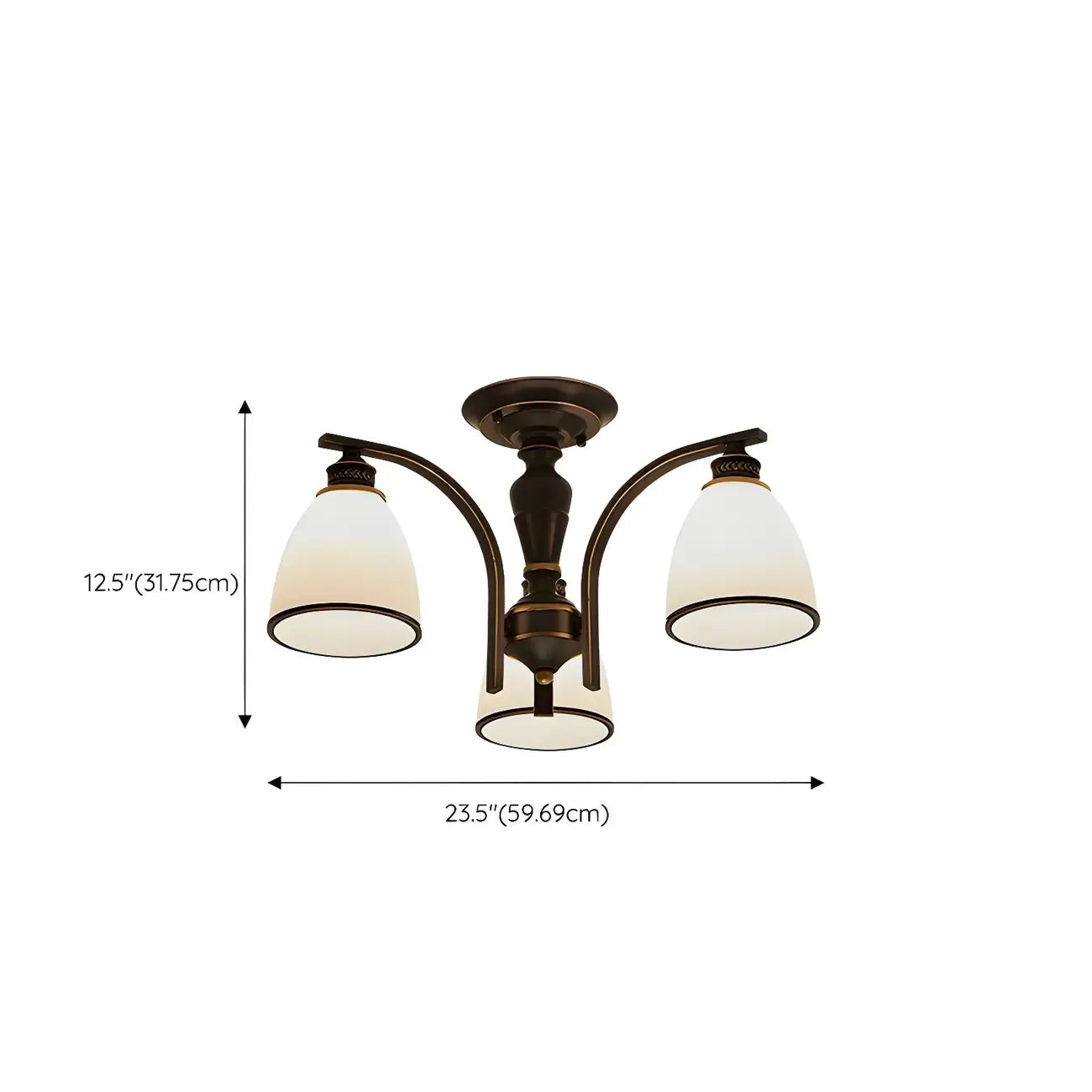Traditional Black Down Bell Frosted Glass Semi Flush Mount Light