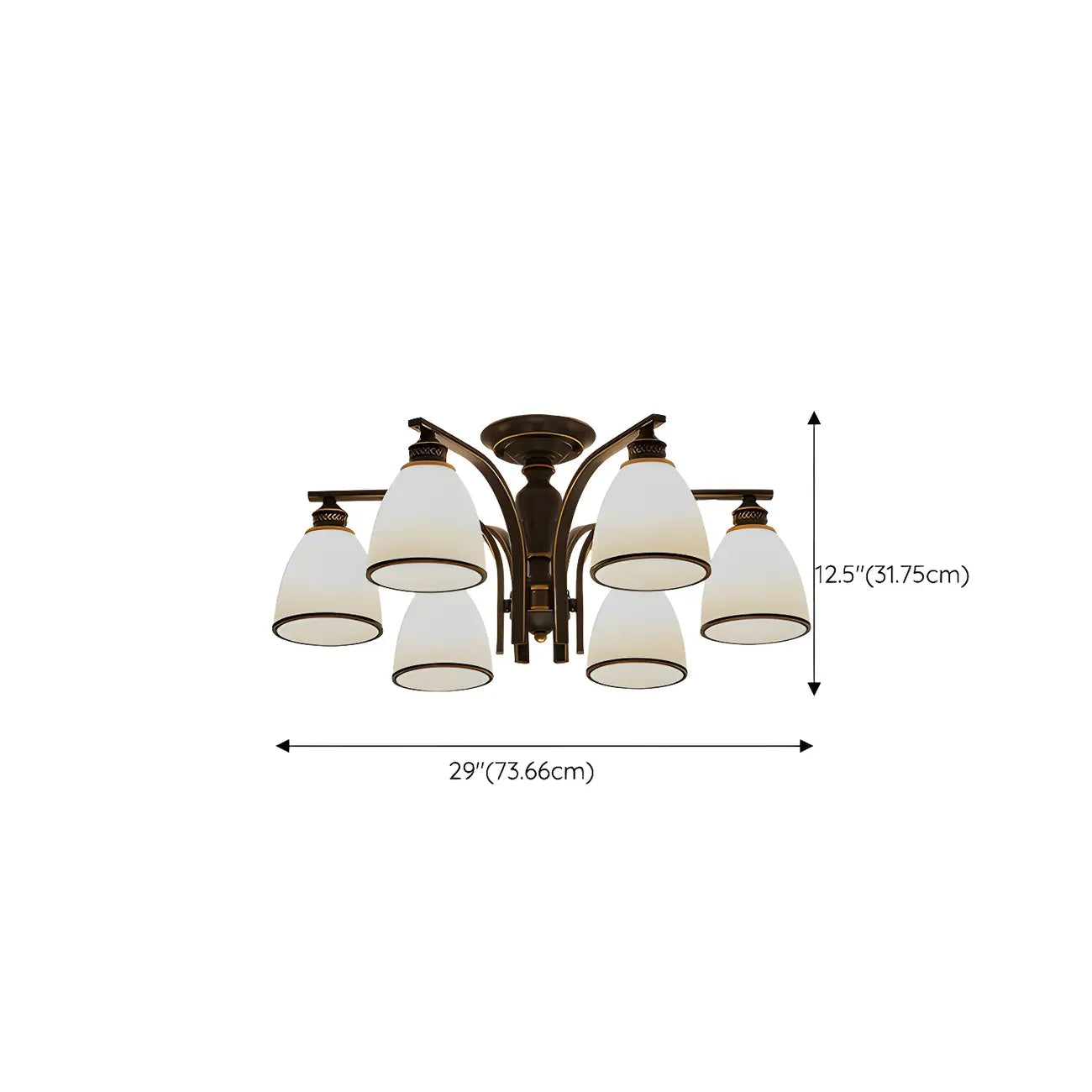 Traditional Black Down Bell Frosted Glass Semi Flush Mount Light