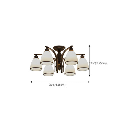 Traditional Black Down Bell Frosted Glass Semi Flush Mount Light
