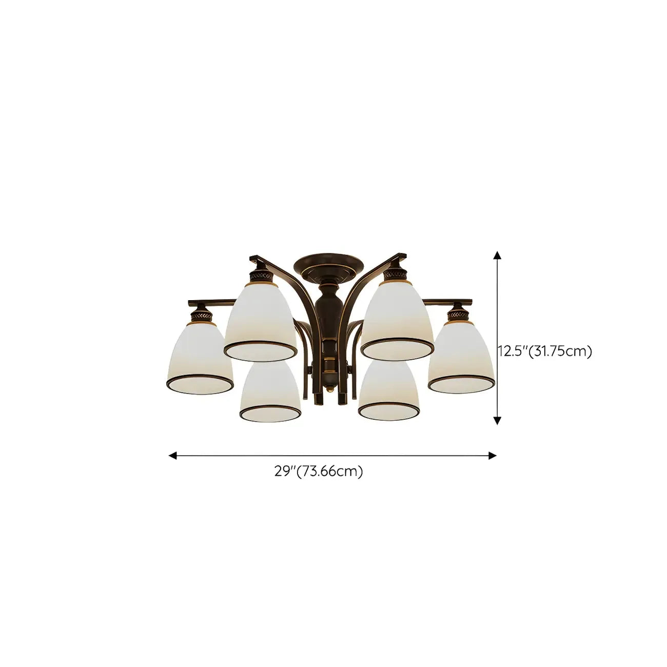 Traditional Black Down Bell Frosted Glass Semi Flush Mount Light