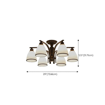 Traditional Black Down Bell Frosted Glass Semi Flush Mount Light