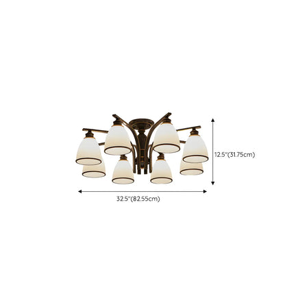 Traditional Black Down Bell Frosted Glass Semi Flush Mount Light