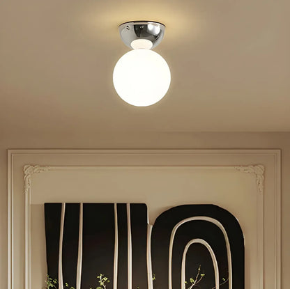 Simple White Ball Shade Metal Semi Flush Ceiling Light