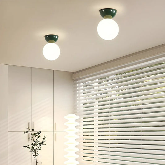Simple White Ball Shade Metal Semi Flush Ceiling Light
