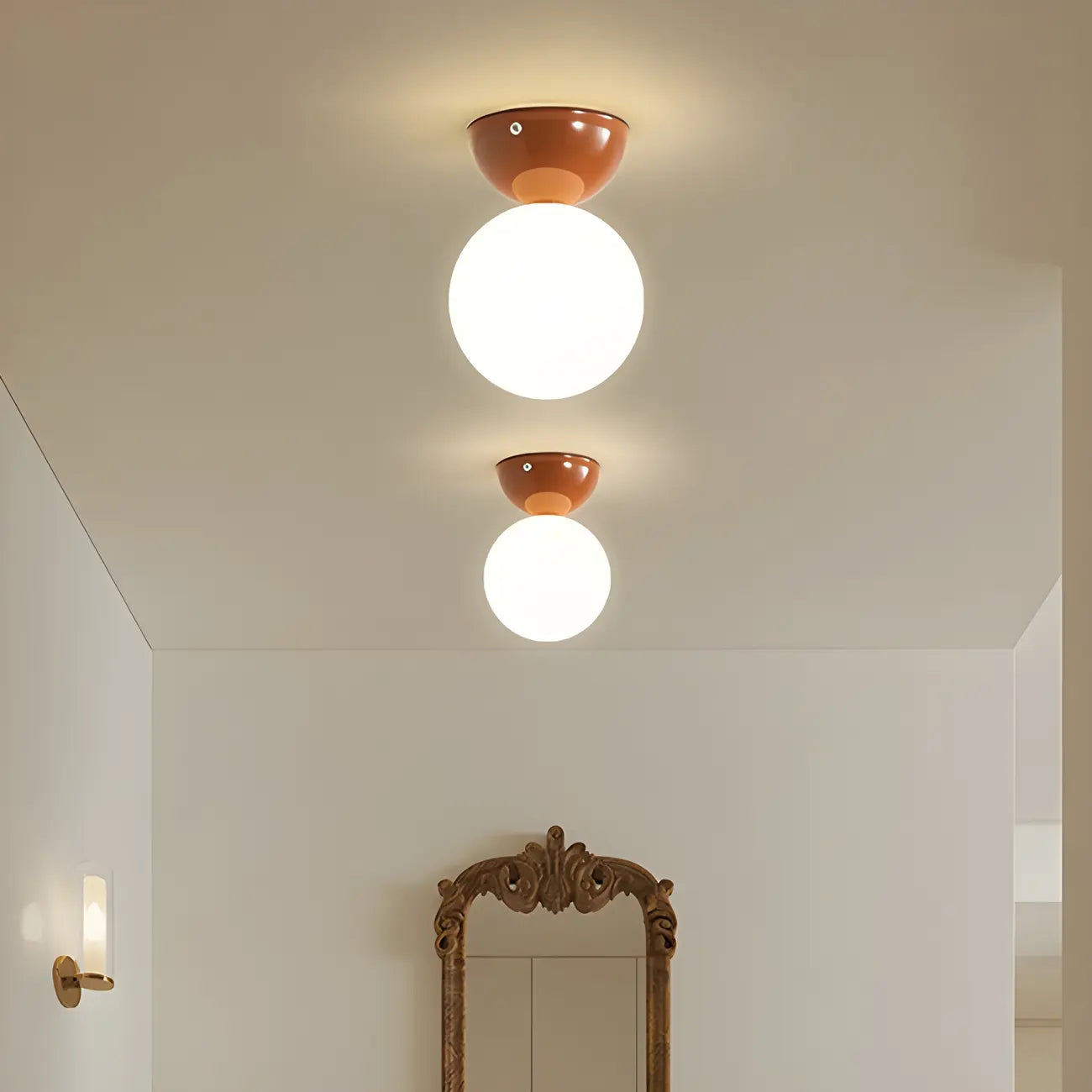 Simple White Ball Shade Metal Semi Flush Ceiling Light