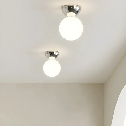 Simple White Ball Shade Metal Semi Flush Ceiling Light
