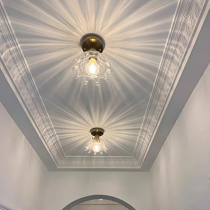 Geometric Gold Semi Flush LED Ceiling Light for Aisle Decor