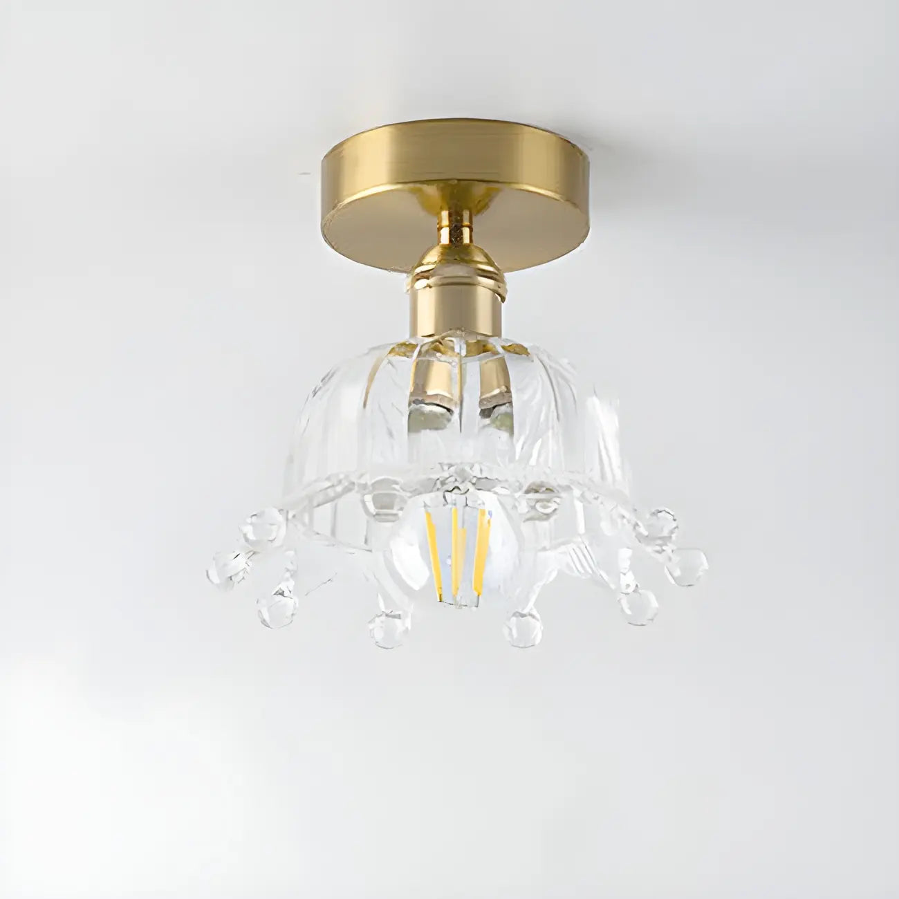 Geometric Gold Semi Flush LED Ceiling Light for Aisle Decor