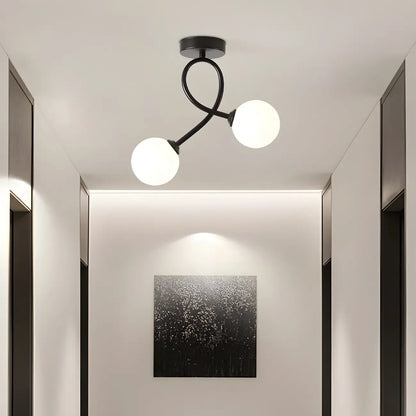 Hallway Dual Globe Glass Semi Flush Ceiling Light