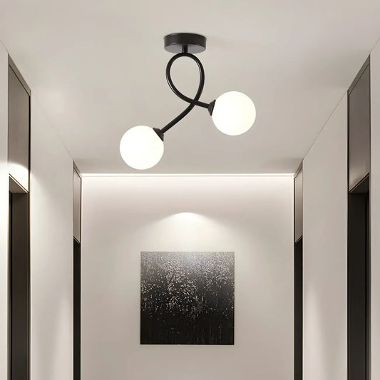 Hallway Dual Globe Glass Semi Flush Ceiling Light