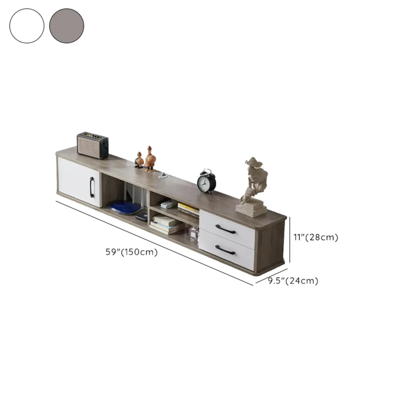 59 Grey Wooden Open Shelf Floating TV Stand with Drawers