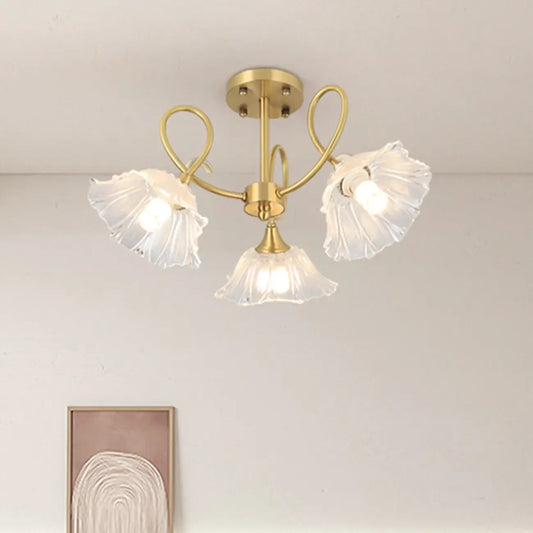 Flower Shaped Modern Gold Semi-Flush Ceiling Light with 3-Light