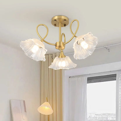 Flower Shaped Modern Gold Semi-Flush Ceiling Light with 3-Light