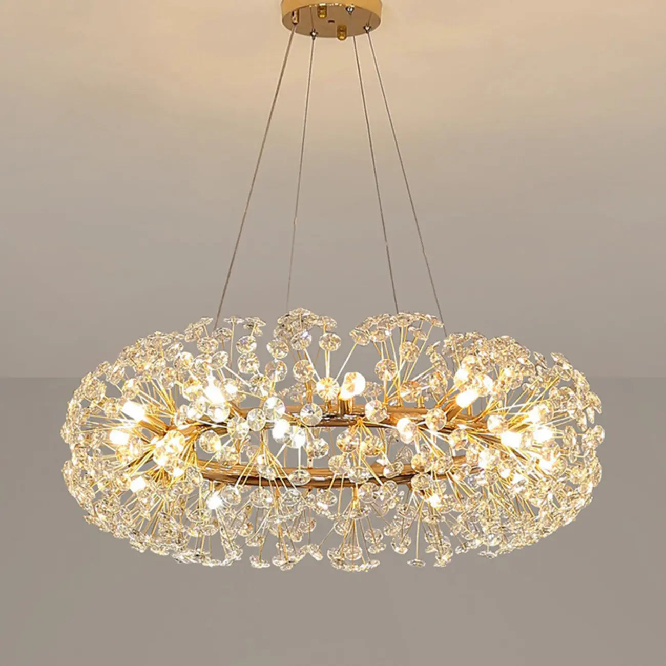 Adjustable Height Gold Crystal Globe Starburst Chandelier