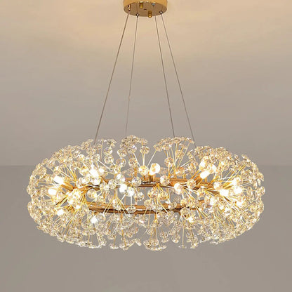 Adjustable Height Gold Crystal Globe Starburst Chandelier