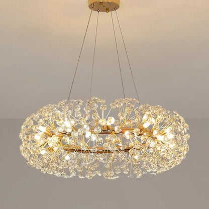 Adjustable Height Gold Crystal Globe Starburst Chandelier