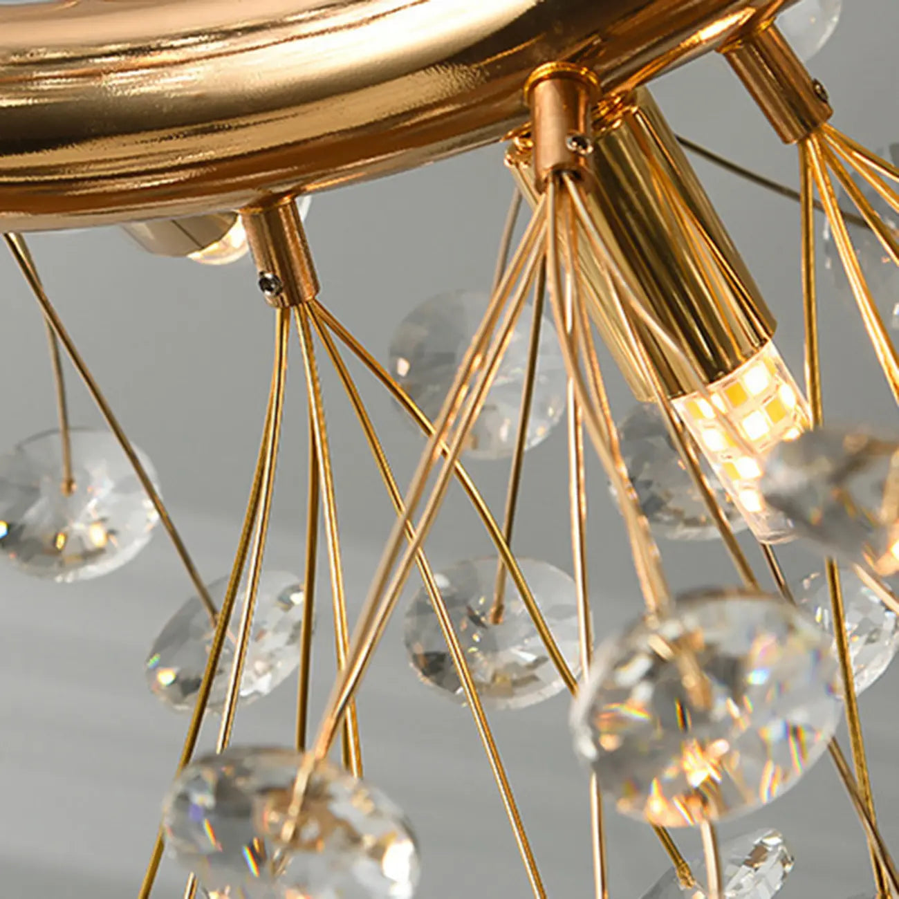 Adjustable Height Gold Crystal Globe Starburst Chandelier