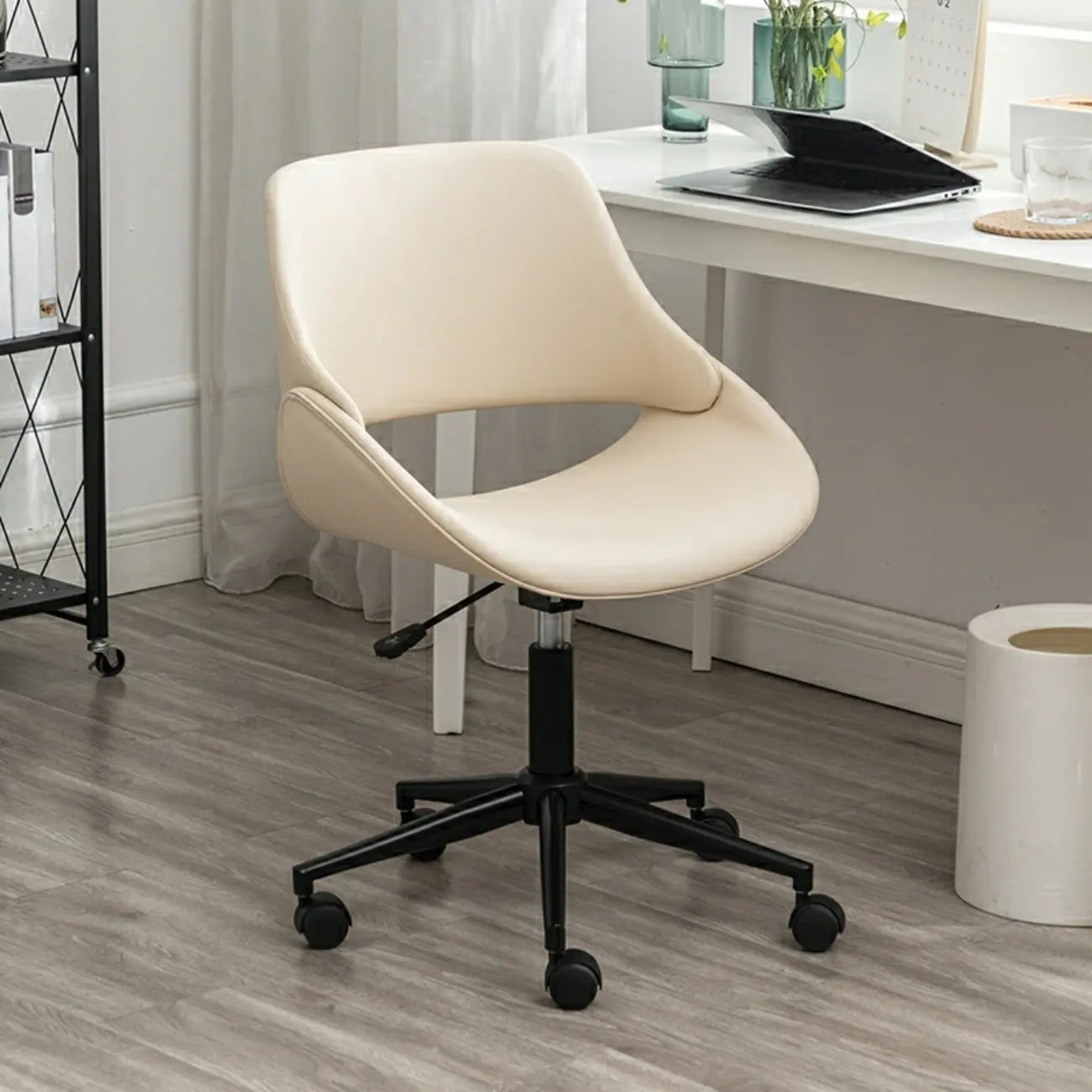 Open-Back Beige Office Chair with Casters