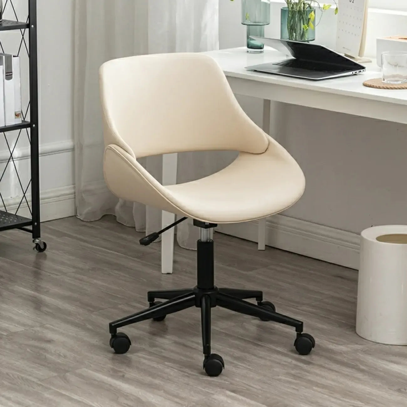 Open-Back Beige Office Chair with Casters