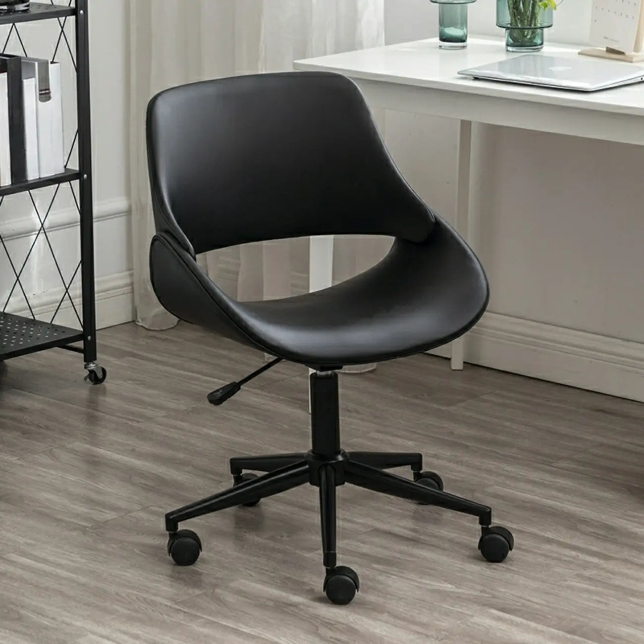 Open-Back Beige Office Chair with Casters