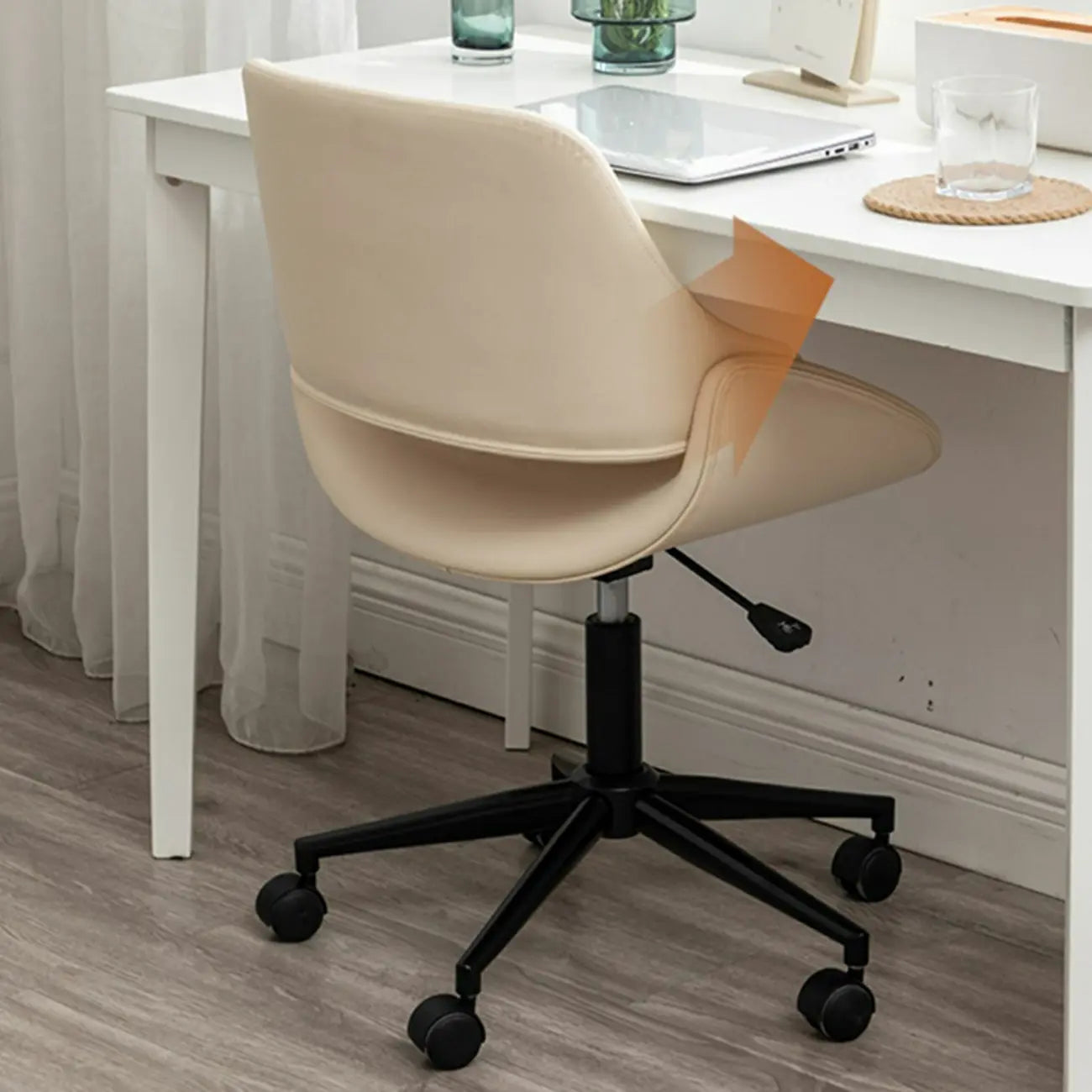 Open-Back Beige Office Chair with Casters