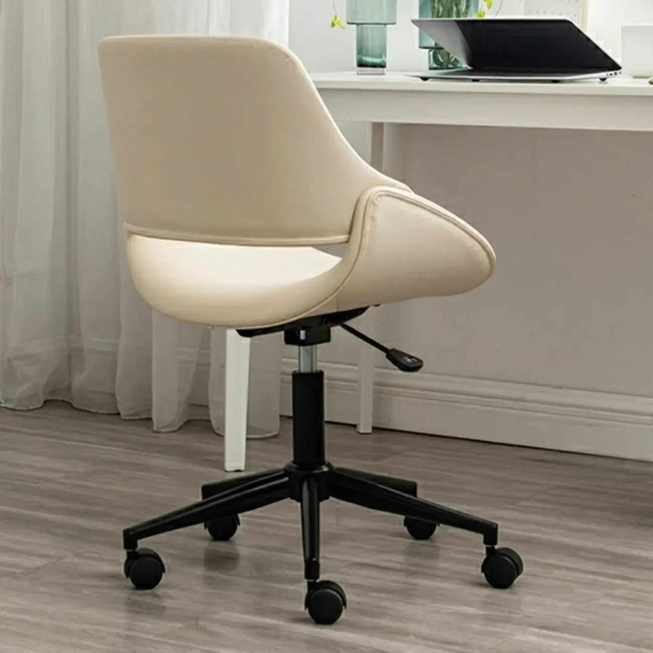 Open-Back Beige Office Chair with Casters