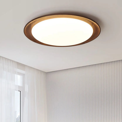 Minimalist Walnut Wood Dimmable Flush Mount LED Ceiling Light