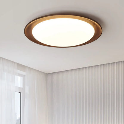 Minimalist Walnut Wood Dimmable Flush Mount LED Ceiling Light