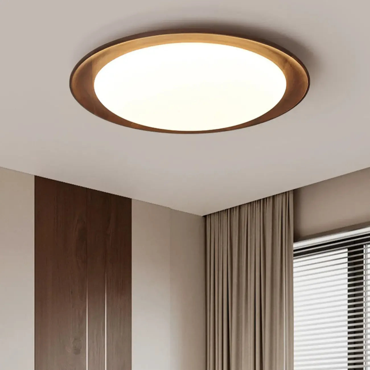Minimalist Walnut Wood Dimmable Flush Mount LED Ceiling Light