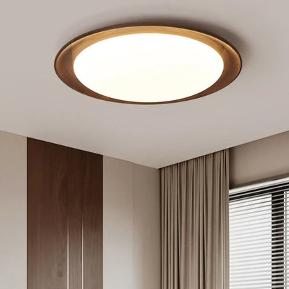 Minimalist Walnut Wood Dimmable Flush Mount LED Ceiling Light