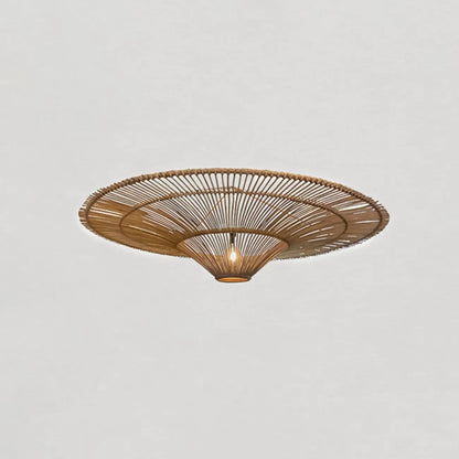 Natural Woven Rattan Bohemian Semi Flush Ceiling Light