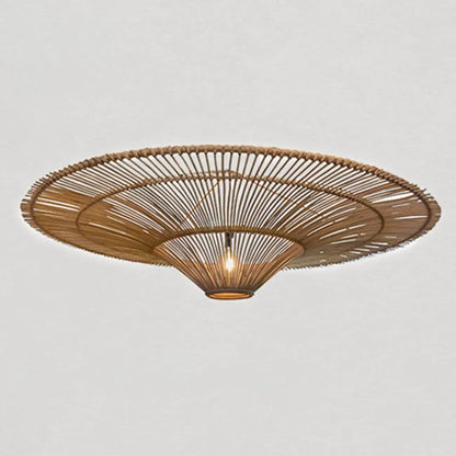 Natural Woven Rattan Bohemian Semi Flush Ceiling Light