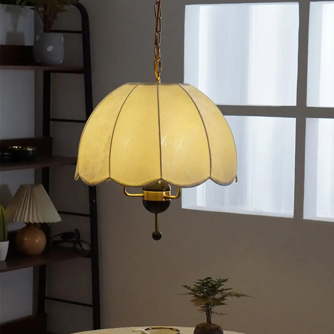 Vintage Semicircle Off-white Fabric Dome Chandelier