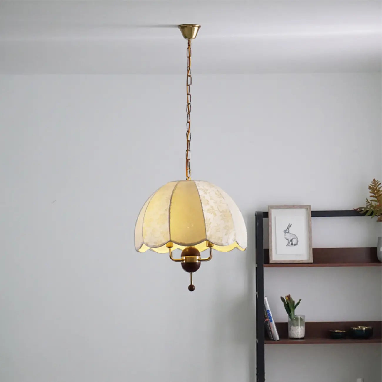 Vintage Semicircle Off-white Fabric Dome Chandelier
